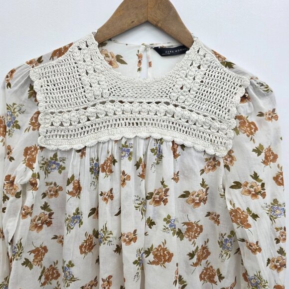 Zara Boho Floral Crochet Top Womens XS Cottagecore Fairy Romantic Blouse NWT - Picture 8 of 16